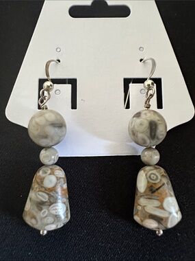 Jay King EUC genuine fossilized agate turritella earrings. Stamped DTR 925